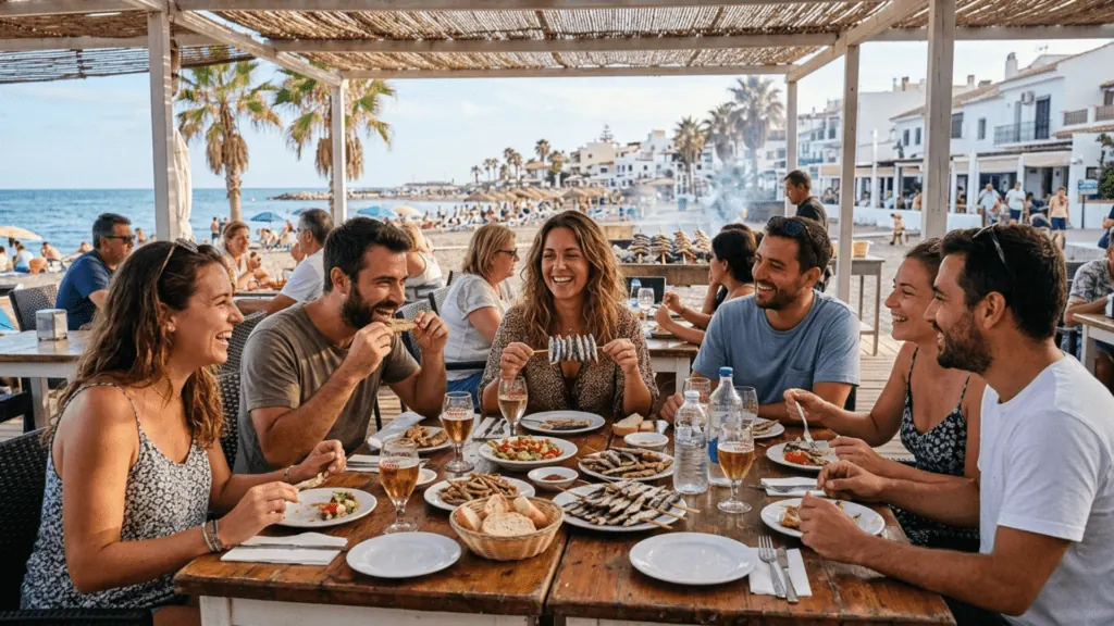 Turistas eligiendo restaurante en una calle de Málaga