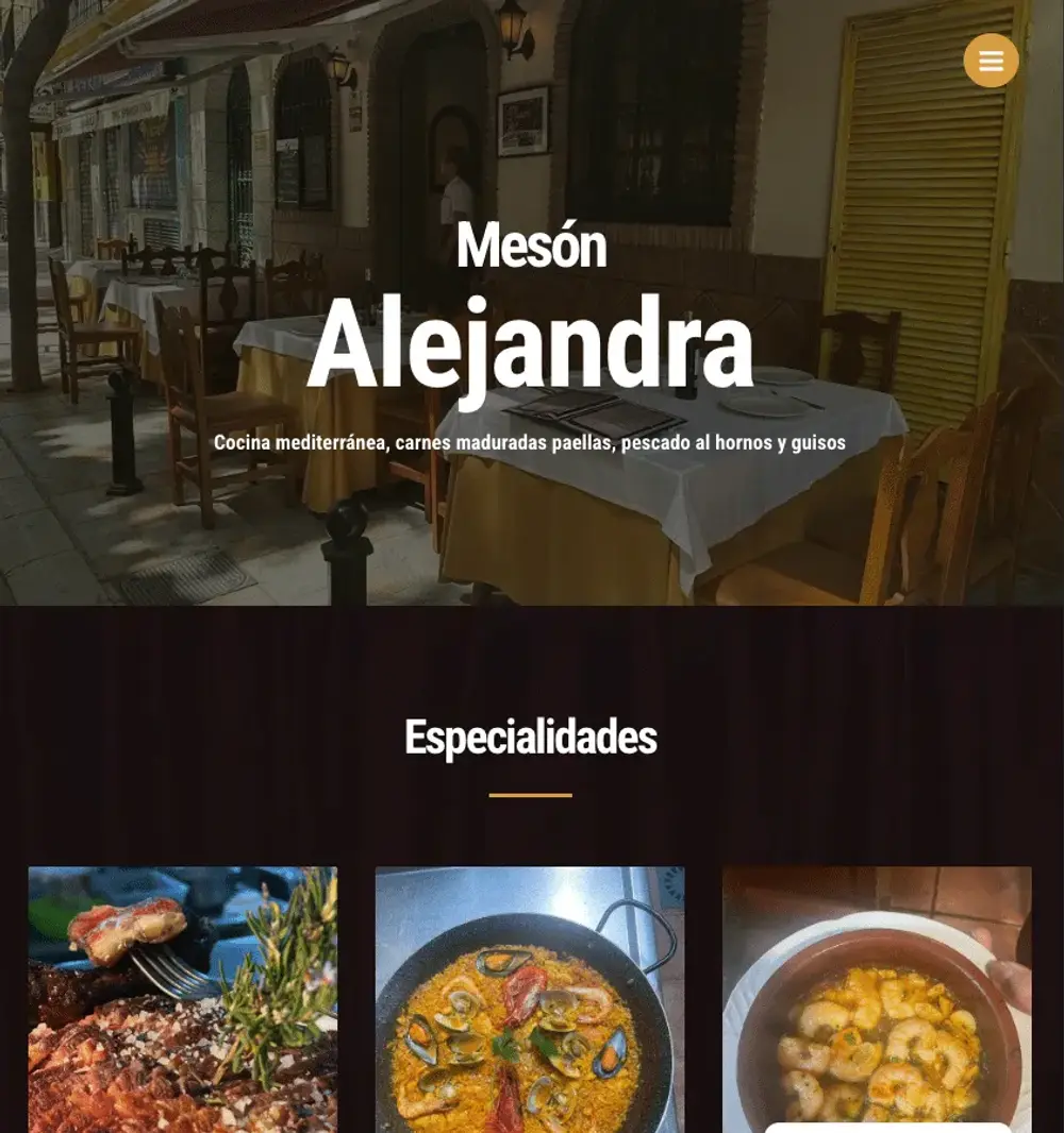 Web de restaurante con la carta y las especialidades directamente en la página, no en un PDF